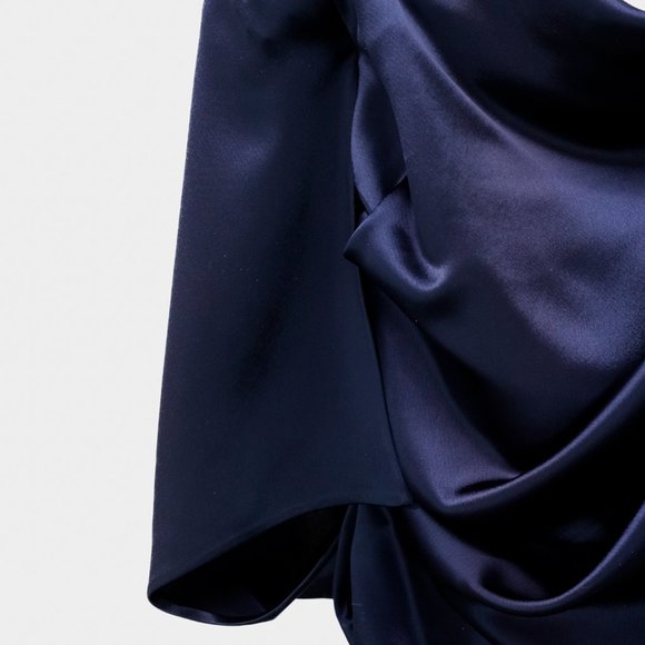 Talbot Runhof Lobata Midnight Draped Satin Gown - Picture 6 of 11